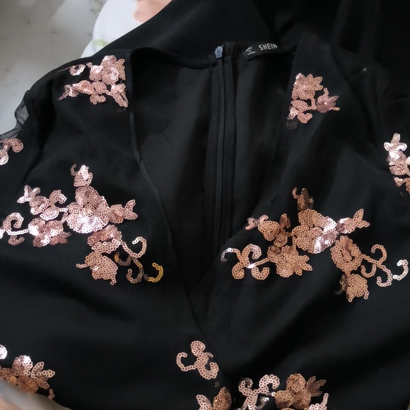 Black Jumpsuit with Net Sleeves - Picture 2 of 4